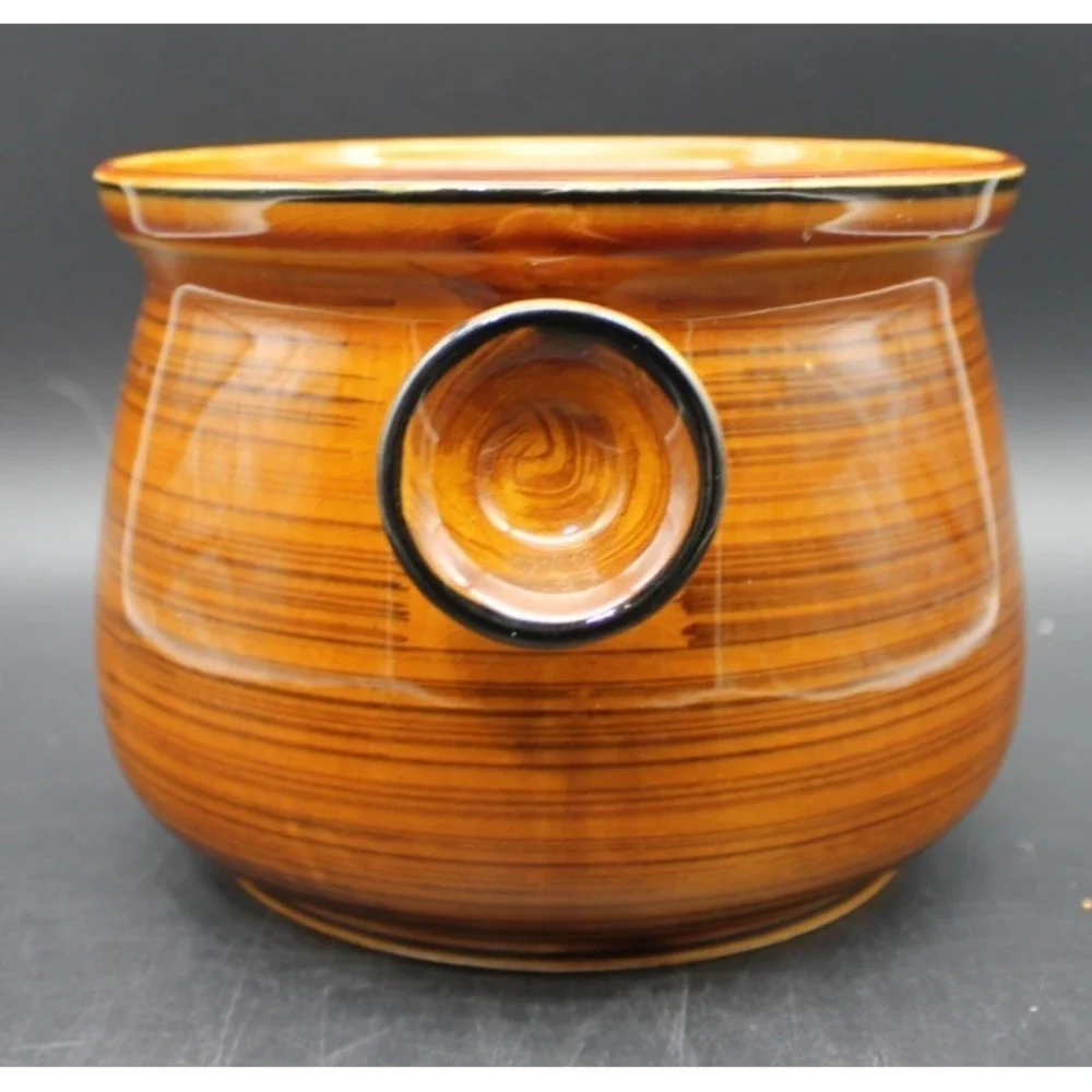 Nasco Brittany Oven Proof Brown Drip Glaze Pottery Crock w Handles USA